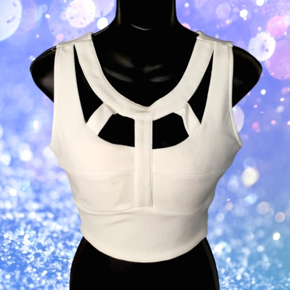 TOBI Bone White Cut Out Cage Bandage Crop Top